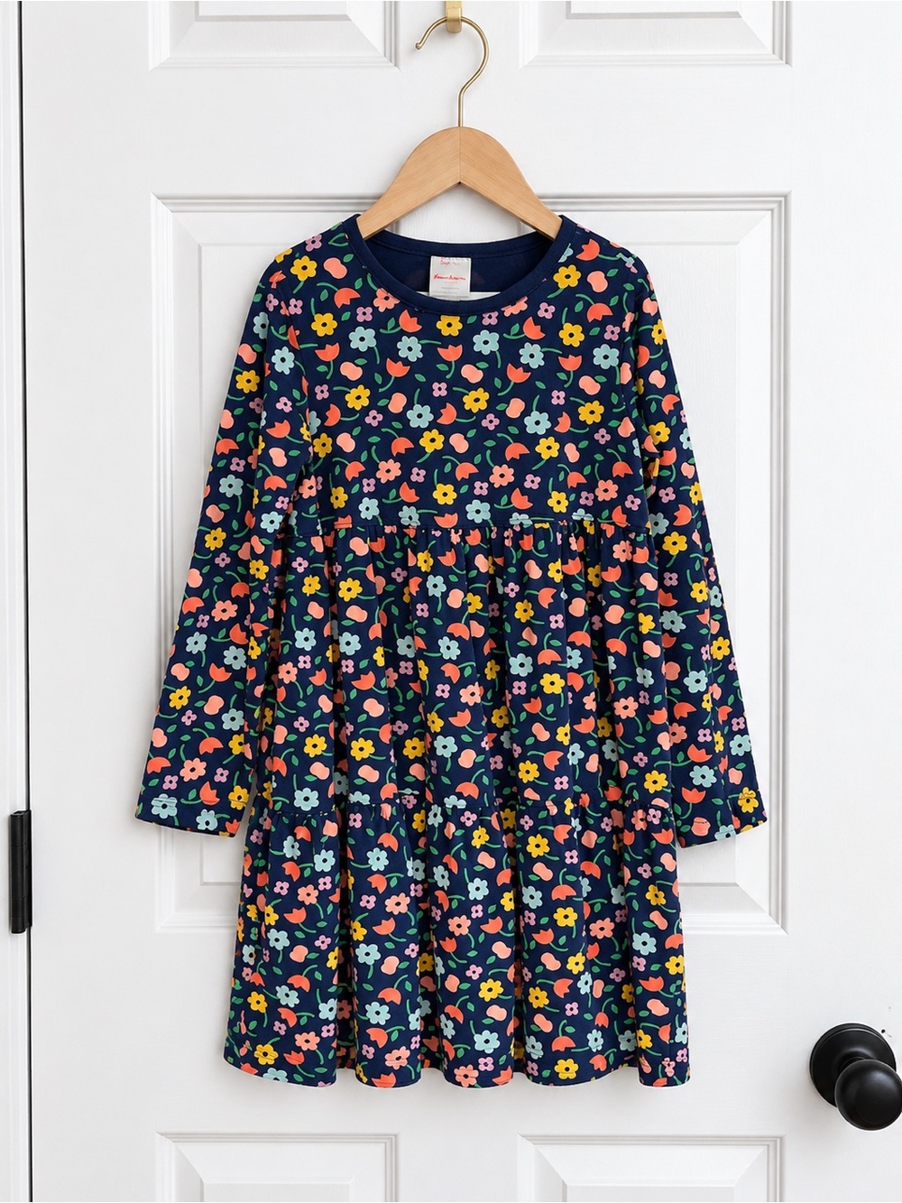 Hanna Andersson Girls 8 130 Navy Floral Tiered Twirl Long Sleeve Dress